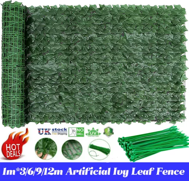 3-12M Artificial Ivy Leaf Hedge Garden Fence Wall Balcony Privacy Screening Roll