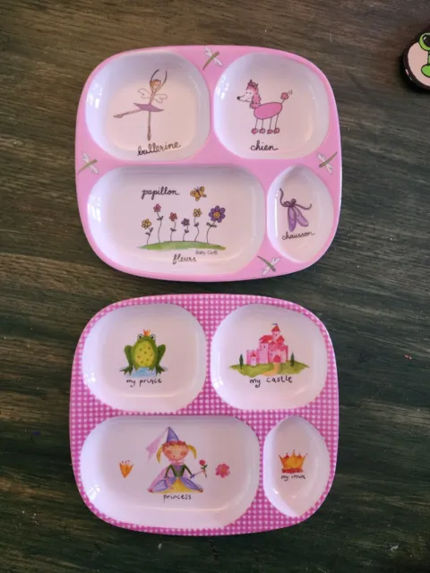 Lot of 2 Baby Cie Childs TV Tray Divided Plate PrincesscBallerina French Words