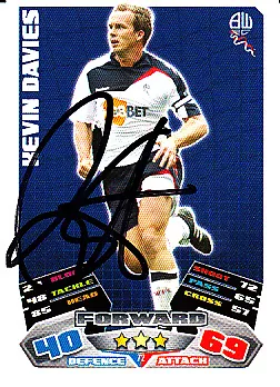 Bolton Wanderers F.C Kevin Davies Hand Signed 11/12 Match Attax.