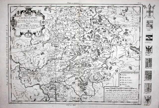 Baden Württemberg Hessen Berrhein Rin Philippe Pretot Tarjeta Mapa 1787