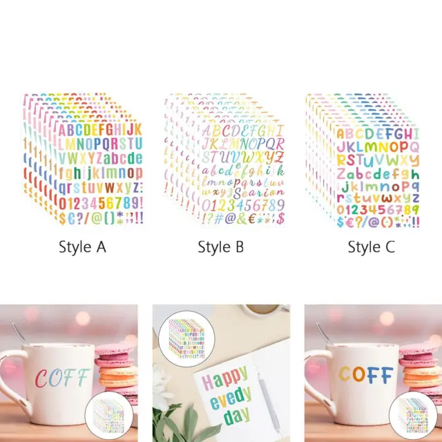 8 Bögen bunte Buchstaben-Sticker Zahlen-Sticker zum Basteln von Sammelalben