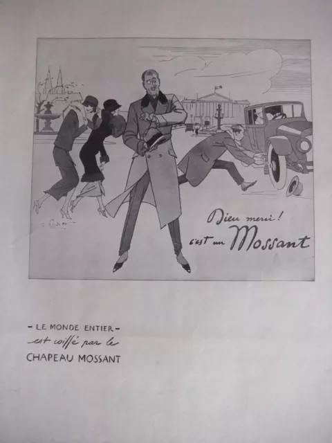 Publicité De Presse 1925 Le Monde Entier Est Coiffé Par Le Chapeau Mossant