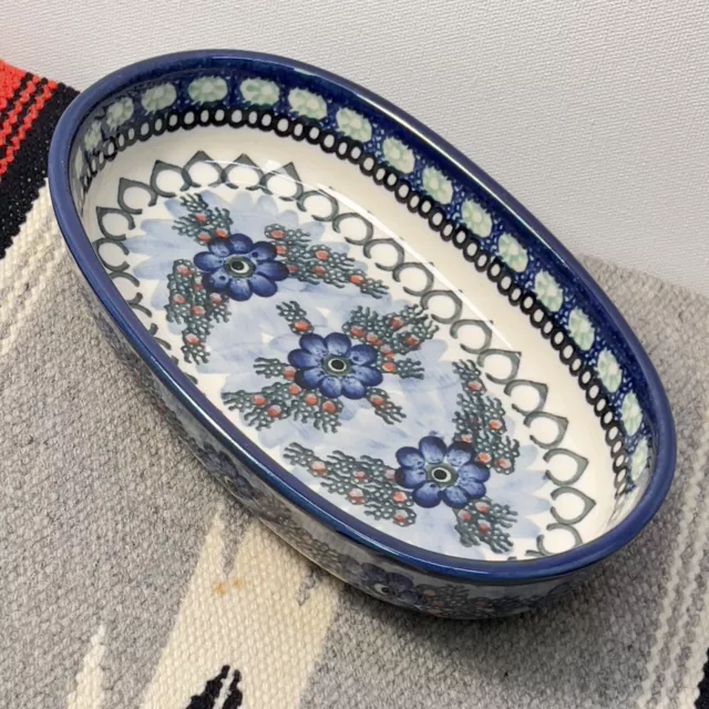 Blue Rose Unikat Polish Pottery Mosaic Flower Baker Hand-painted Ceramic Bowl