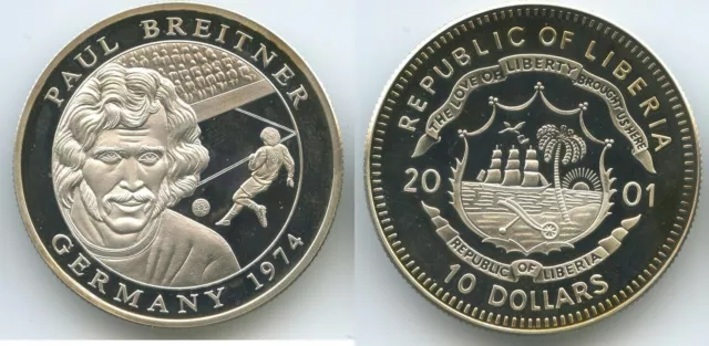 10 Dollar Silber Münze Liberia 2001 Fussball WM 1974 „Paul Breitner“