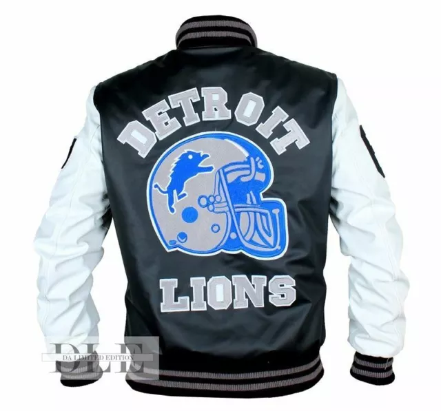 Beverly Hill Cop Detroit Lions Letterman Vintage Full Mens Real Leather Jacket