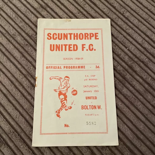 1960 Scunthorpe United Utd V Bolton Wanderers Fa Cup 3Rd Round Programme