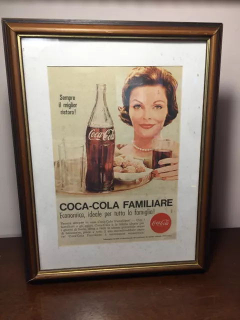 Coca Cola  Quadro  Con  Pubblicita'  Da Vecchia  Rivista    Cm 27X20,5