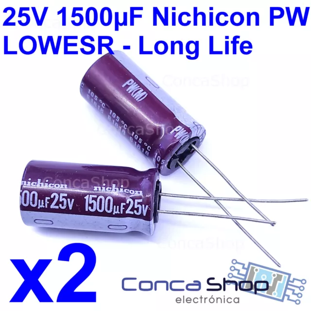 2 x CONDENSADOR ELECTROLITICO 25V 1500uF 105º NICHICON PW LOWESR HIGH RELIABILIT