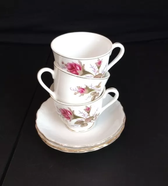 Set Of 3 Beautiful Vintage  MOSS ROSE Demitasse Cup & Saucer, Pink Roses