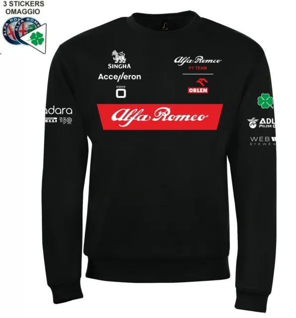 Felpa girocollo nera ALFA ROMEO corse TEAM F1  formula 1 fans+ stickers omaggio