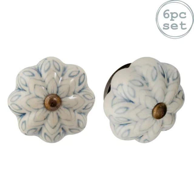6x Gris 4.5cm Floral Céramique Boutons de Tiroir Armoire Poignées de Porte