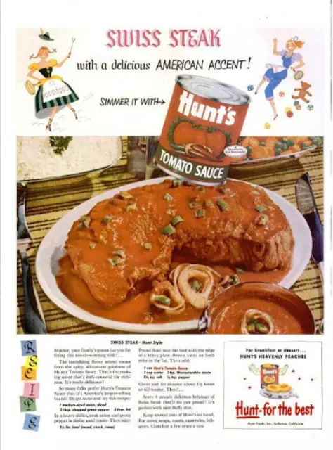 1952 Hunt's PRINT AD Tomato Sauce Swiss Steak Recipe