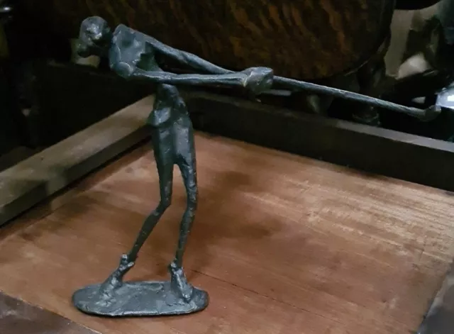 BRUTALIST GOLFER BRONZE SCULPTURE “ TEE SHOT” , Style of Giacometti.  9” Tall.