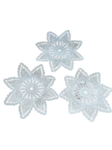 Lot Of 3 Vtg Doilies White Crochet Star Design Floral Lacy 7in Shabby Chic
