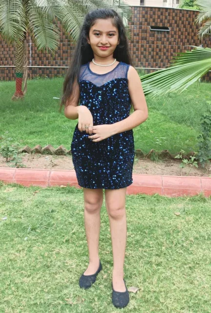 Vestido azul de fiesta por encima de la rodilla para niña Vestido de fiesta...