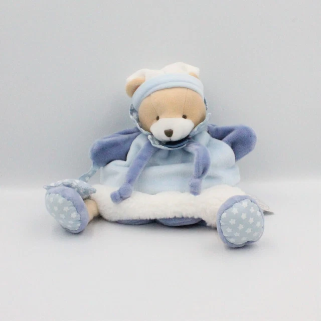 Doudou et compagnie marionnette ours bleu blanc fourrure Petit Chou - 23536
