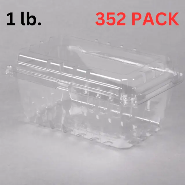 Bulk 1 Lb. Clear Square Vented Clamshell Produce Berry Container 352/Case NEW