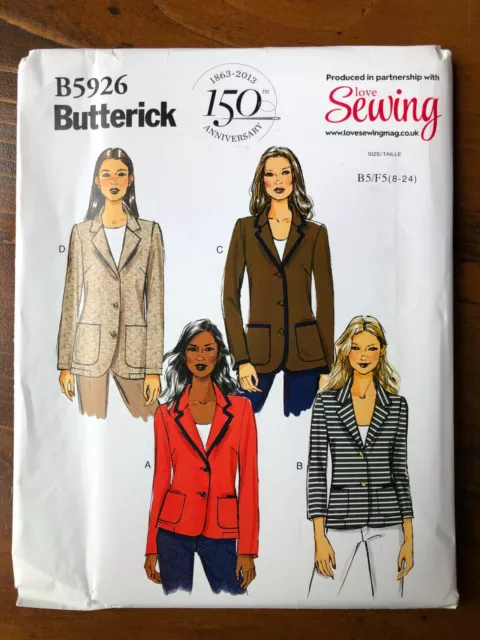 Butterick B5926 sewing pattern ladies classic jacket pockets & notched collar