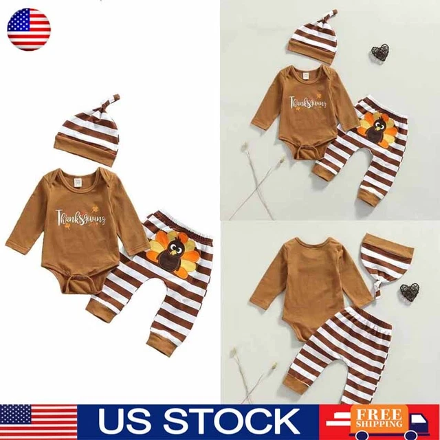 Newborn Infant Baby Thanksgiving Turkey Clothes Kids Boy Girl Romper Tops+Pants