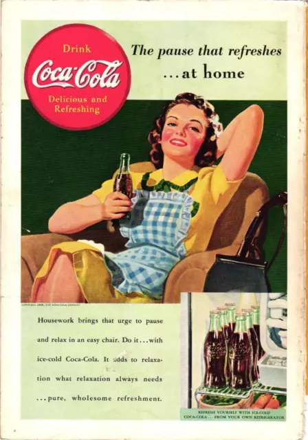 1939 Coca Cola Print Ad THE PAUSE THAT REFRESHES AT HOME Six Pack Coke Vintage