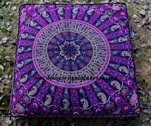 Indiano Elefante Mandala Quadrato Pavimento Cuscino Grande Pouf Ottomano Cover