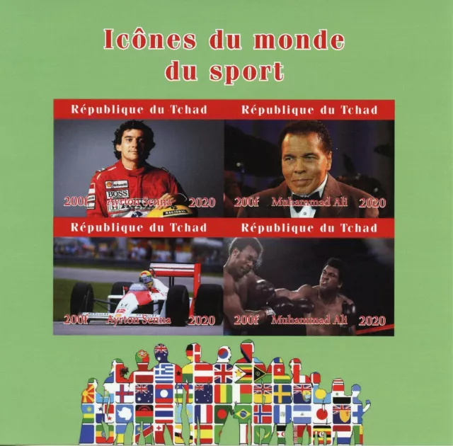 Sports Stamps Chad 2020 MNH Muhammad Ali Boxing Ayrton Senna F1 4v IMPF M/S II