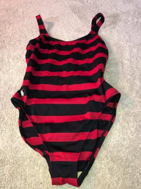 Vintage Ralph Lauren Sport One-Piece Swimsuit Womens Size 6 Striped Black Red