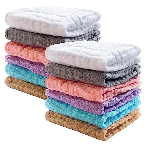Resort Collection Soft Washcloth Face & Body Towel Set | 12x12 Luxury Hotel Plush & Absorbent Cotton Washclothes [12 Pack, White]