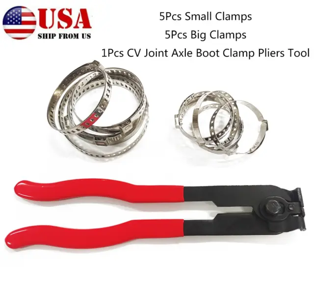 10x Stainless Steel Adjustable Axle Cv Joint Boot Crimp Clamp Kit w/ Pliers Tool
