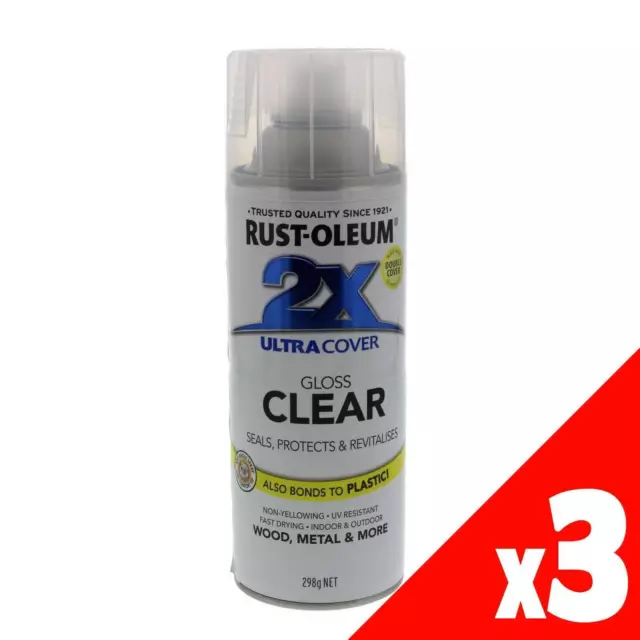 2X Ultra Cover Aero Clear Gloss Superior 298g Spray Paint Can Rustoleum 3 Pack