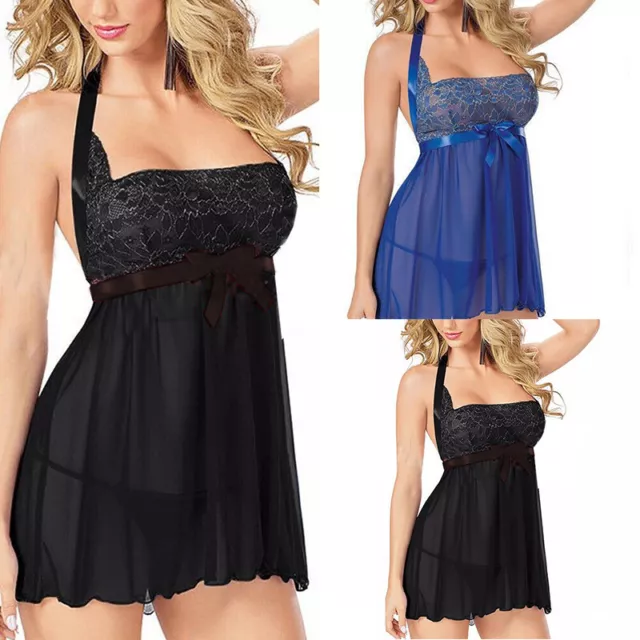 Women Plus Size See Through Sexy Lingerie Lace Babydoll Dress Chemises Sleepwe