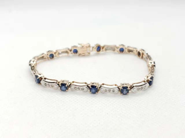 10k Multi-Tone Gold Blue Oval Sapphire Diamond Bracelet 4.75 CT