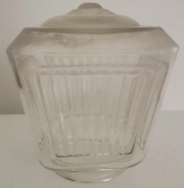 Square Glass Globe, Replacement Lamp Shade, Vintage Art Deco, Ribbed Glass,...