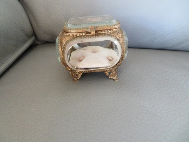 Boîte à Bijoux Ancienne En Os Et Laiton - Intérieur Velours Rouge, Vintage