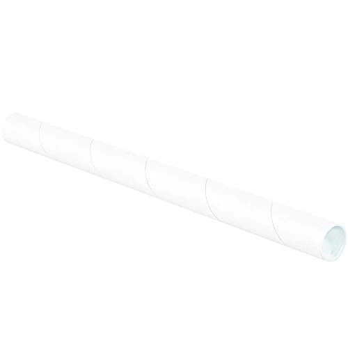 BOX USA BP1536W Mailing Tubes with Caps 1-1/2" x 36" White Pack of 50