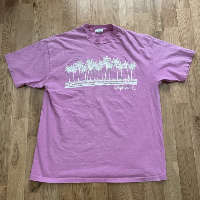 Vintage 90’s Hawaii Island Palm Trees T-Shirt XL Pink Island Hanes Tee Made USA