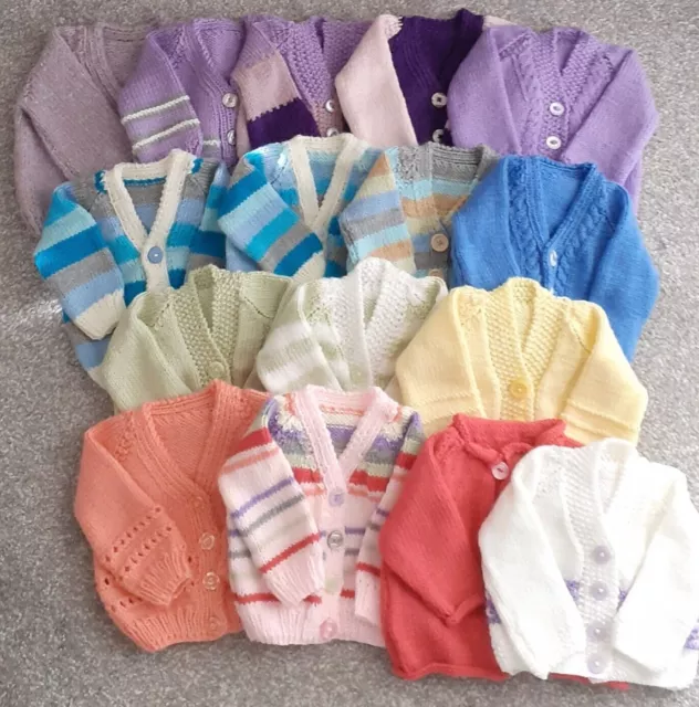 Hand knitted baby cardigans. selection of colours. 0-3months. New.