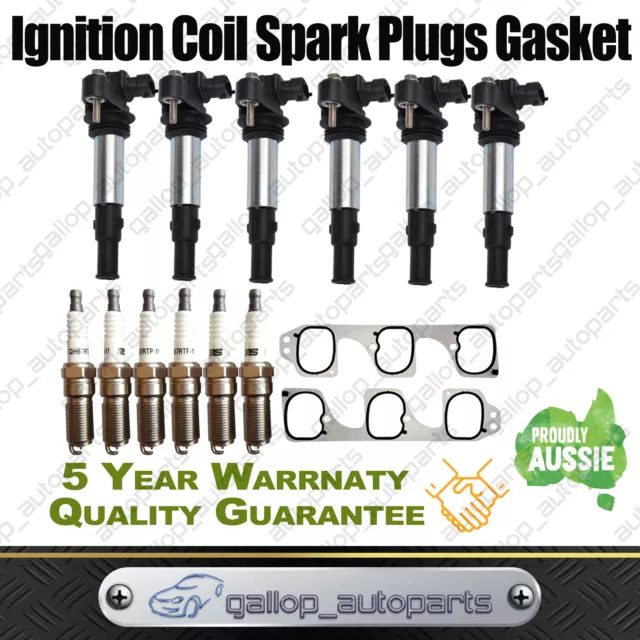 6Pcs For Holden Commodore Vz Wl V6 3.6L Ignition Coil + Spark Plugs + Gaskets