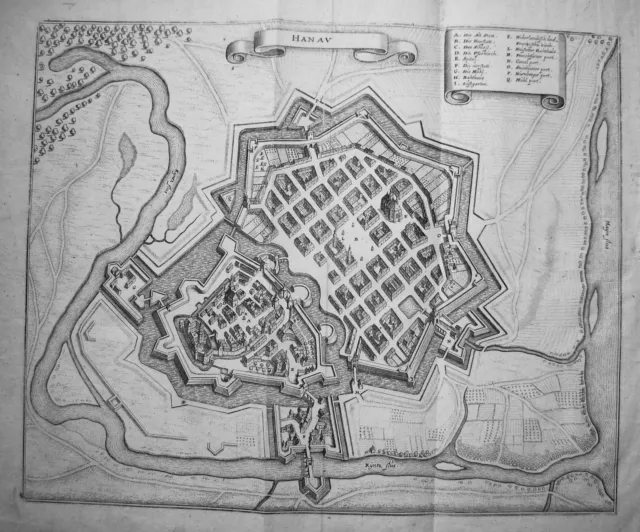 Hanau Kinzig Main  seltener echter alter  Merian Kupferstich  1645