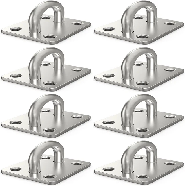8 Pcs Stainless Steel Ceiling Hooks Pad Eyes Plate Marine Hardware Hooks with Sc