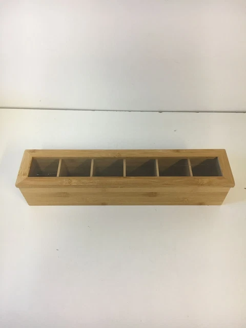 Relaxdays Boite à Thé, Avec 6 Compartiments, En Bambou, H X L X P : 22 X 46,5 X 10,5 Cm, Nature