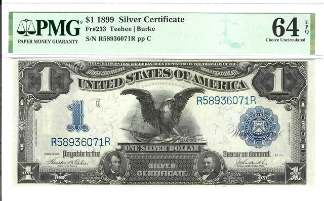 1899 $1 Silver Certificate Black Eagle ~ Gorgeous Pmg Choice Uncirculated 64 Epq