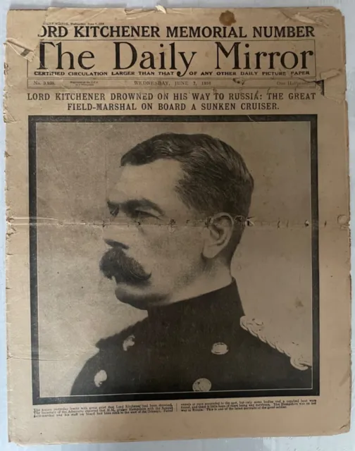 *RARE* DEATH of LORD KITCHENER 1916 ‘Original’ Daily Mirror Memorial issue