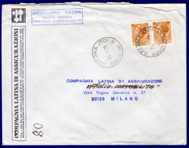 ITALIA - FATT. COMM. AFF. con 2x30 L. SIR. TASSATA , da OZEGNA(TO) il 25-4-1975