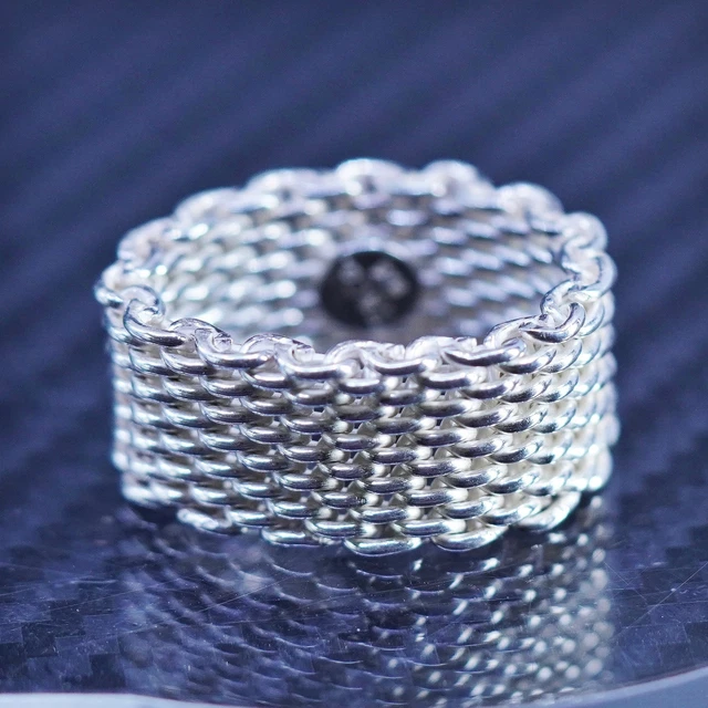 size 6.25, vintage Mexican Sterling silver handmade ring, 925 wide mesh band