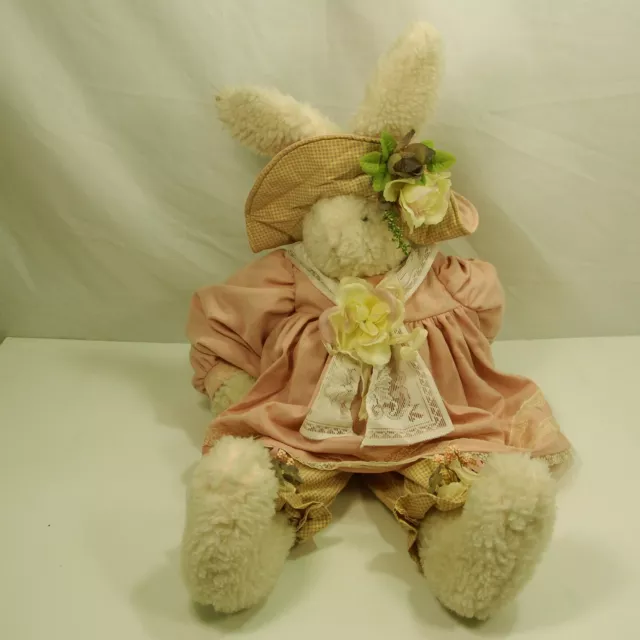 Beautiful Big Plush White Bunny Dressed in Pink w/ White Lace 24" tall by Ying