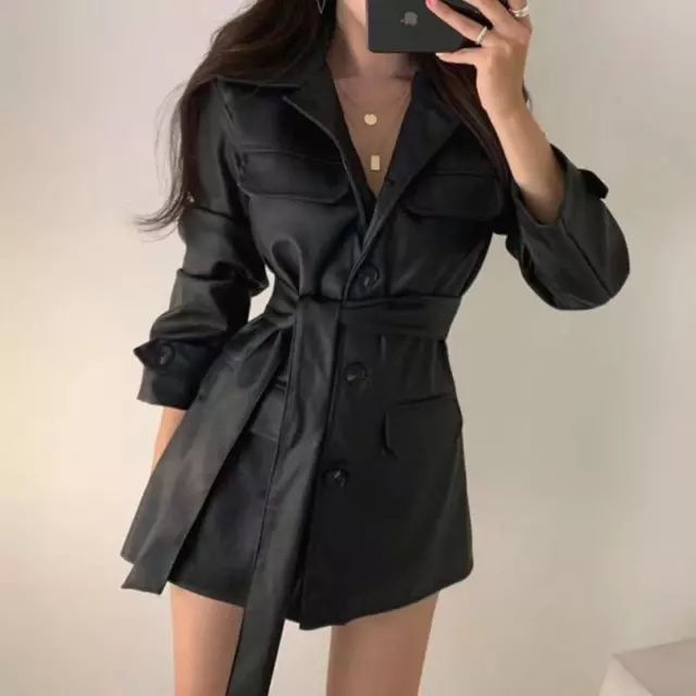 Korean Style Spring Fall Women's Coats Faux Leather Jackets 2