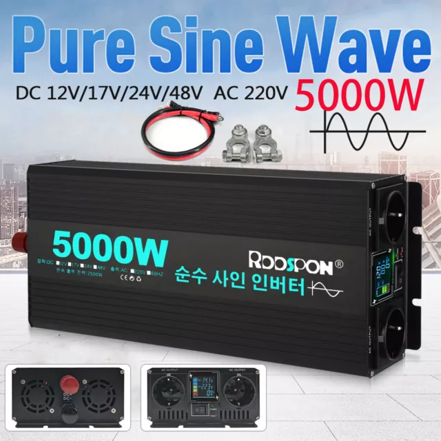 3000W Convertisseur Pur Sinus DC 12V à AC 220V Onduleur, 2 USB Ports, LED  affichage