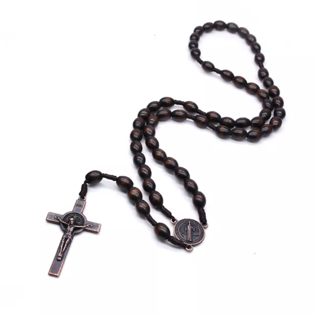 Saint St Benedict Deep Brown Wood Beads Rosary Prayer Crucifix Cross Jerusalem