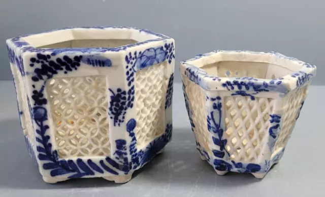 Vintage Chinese Blue and White Pottery Incense Burners